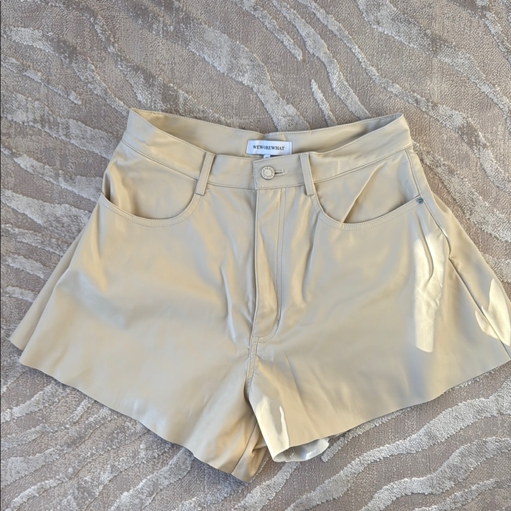 WeWoreWhat High-Waist Leather-Look Shorts in Light Beige